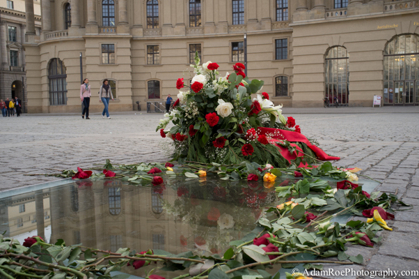 The Denkmal zur Erinnerung an die Bücherverbrennung (Book Burning Memorial) in Bebelplatz, Berlin, shown on May 10 2013, on the 80th anniversary of a major book burning at Humboldt University.