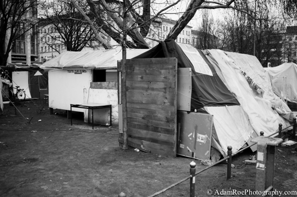 One of the sleeping places at Oranienplatz in Kreuzberg, Berlin, where refugees are camped out. 