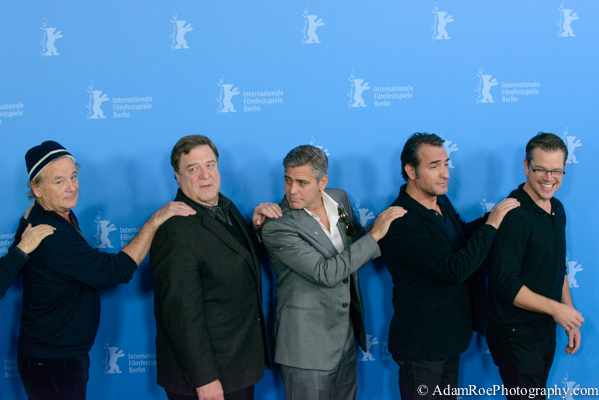 The Monuments Men brought a wave of Hollywood to Berlin. This crew came in singing and conga-lined out of there. Bill Murray, John Goodman, George Clooney, Jean Dujardin, Matt Damon. Most fun photo call ever. 