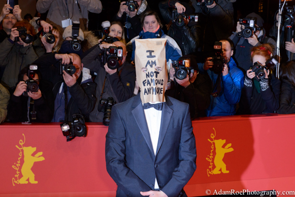 Shia Laboef at the premiere of Nymphomaniac from Lars von Trier. After keeping his head down in the photo call and leaving the press conference after a couple of minutes, he decided to brown bag the red carpet. Potentially the most exciting thing that happened during Berlinale.