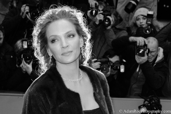 Uma Thurman graced the red carpet with presence at the opening of the controversial film Nymphomaniac. This shot caught the flash of another photographer directly behind her head, giving a perfect halo.