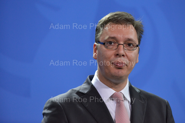 Serbian Prime Minister Aleksandar Vucic during the press conference. 