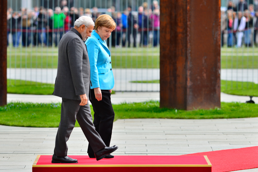 Chancellor Angela Merkel and Indian Prime Minisiter  Narendra Modi together in Berlin.