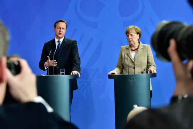 Angela Merkel and David Cameron, from the 2nd row. That's the view you get when you are late.