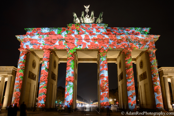 The Brandenburg Gate on the night the hunger strike began, lit up for the Festival of Lights.