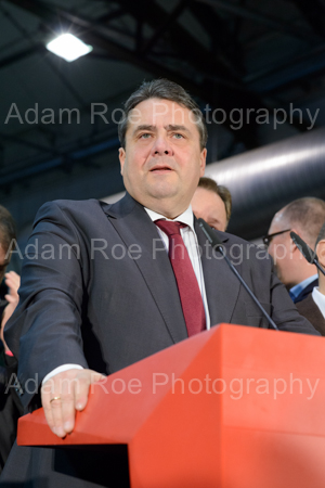 Sigmar Gabriel, head of the SPD, announcing the results of the internal vote. He has emerged as one of the powerhouses of the SPD. 