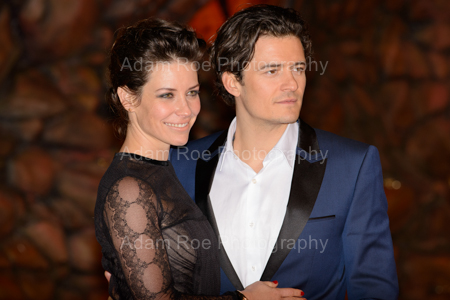 Just look at all those cheekbones. Evangeline Lilly (Tauriel, Elf) and Orlando Bloom (Legolas), posing for our lenses