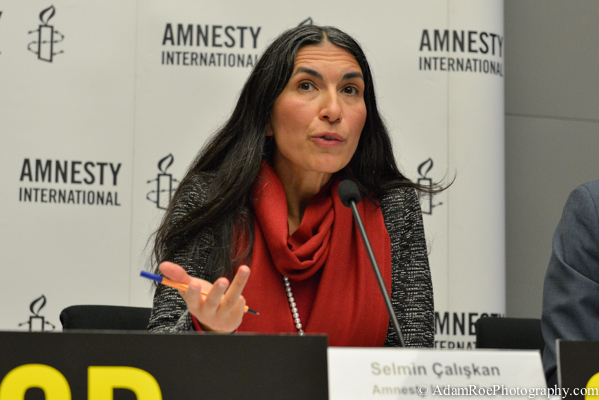 Selmin Caliskan, the Director of German Chapter of Amnesty International, during the press conference.